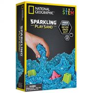 NATIONAL GEOGRAPHIC Sparkling Play Sand - 2 LBS of Shimmering Sand with Castle Molds and Tray (Blue) - A Kinetic Sensory Activity