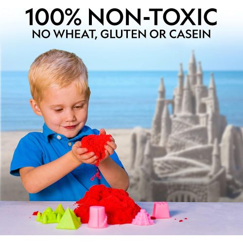  NATIONAL GEOGRAPHIC Sparkling Play Sand - 2 LBS of Shimmering Sand with Castle Molds and Tray (Blue) - A Kinetic Sensory Activity