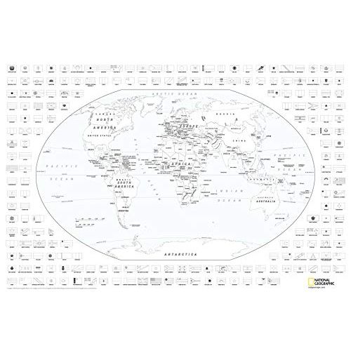  NATIONAL GEOGRAPHIC: World Coloring Map & Flags - 24 x 36 inches - Laminated