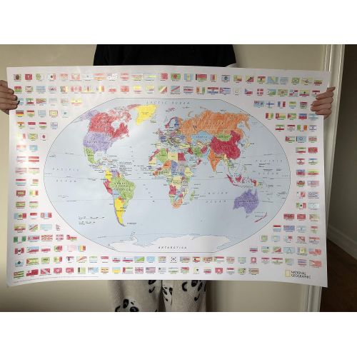  NATIONAL GEOGRAPHIC: World Coloring Map & Flags - 24 x 36 inches - Laminated