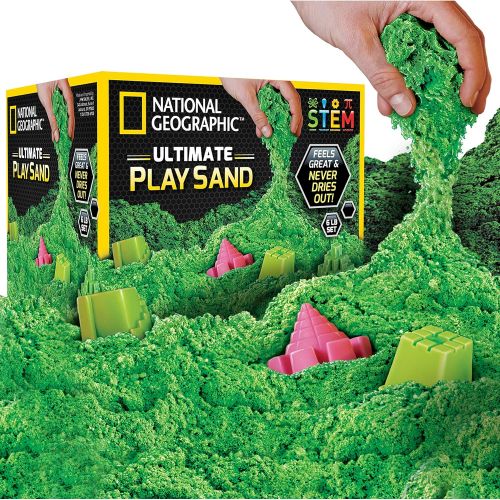  NATIONAL GEOGRAPHIC Play Sand - 6 LBS of Sand with Castle Molds (Green) - A Kinetic Sensory Activity