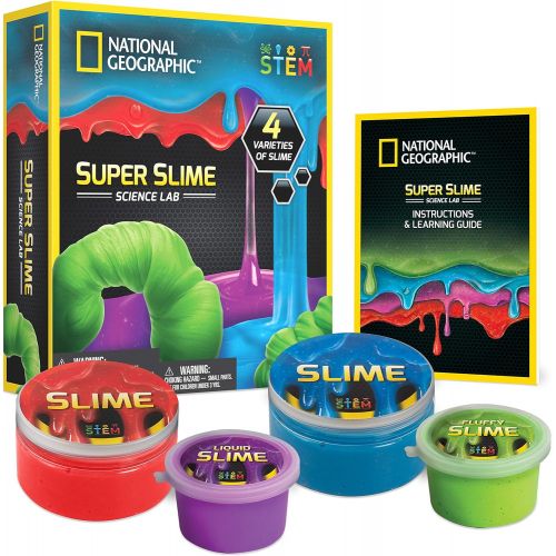  NATIONAL GEOGRAPHIC Super Science Lab  Slime Kit Includes Green Fluffy Slime, DIY Blue & Red Glow-in-The-Dark Slime, Purple Liquid Slime, Containers, Great Stem Toy for Boys & Gir