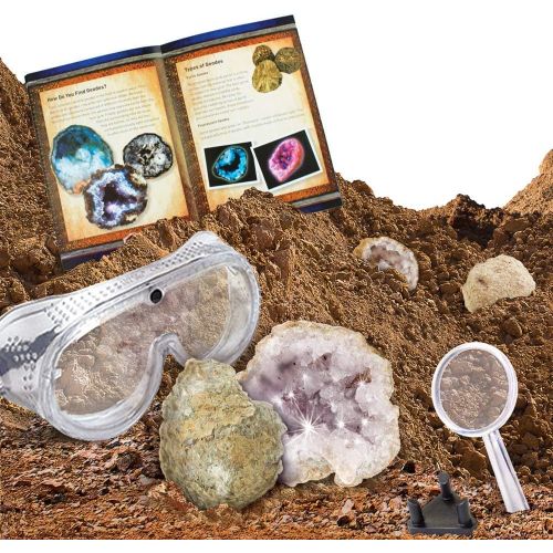  NATIONAL GEOGRAPHIC Break Open 2 Geodes Science Kit  Includes Goggles, Detailed Learning Guide and Display Stand - Great STEM Science gift for Mineralogy and Geology enthusiasts o