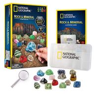 NATIONAL GEOGRAPHIC Rocks and Minerals Education Set  15-Piece Rock Collection Starter Kit with Tiger’s Eye, Rose Quartz, Red Jasper, and More, Display Case and Identification Gui