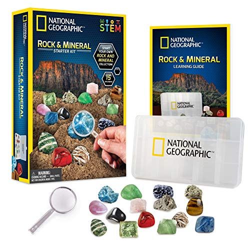  NATIONAL GEOGRAPHIC Rocks and Minerals Education Set  15-Piece Rock Collection Starter Kit with Tiger’s Eye, Rose Quartz, Red Jasper, and More, Display Case and Identification Gui