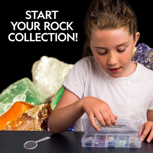  NATIONAL GEOGRAPHIC Rocks and Minerals Education Set  15-Piece Rock Collection Starter Kit with Tiger’s Eye, Rose Quartz, Red Jasper, and More, Display Case and Identification Gui