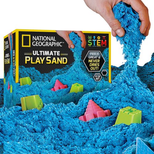 NATIONAL GEOGRAPHIC Play Sand - 6 LBS of Sand with Castle Molds (Blue) - A Kinetic Sensory Activity