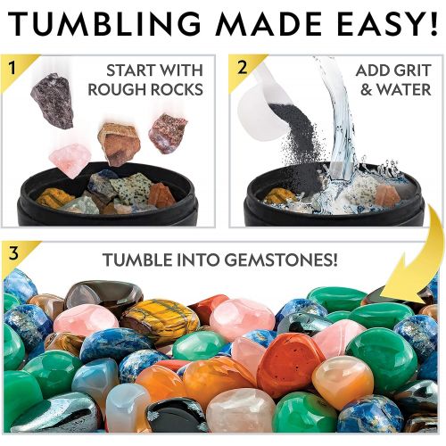  NATIONAL GEOGRAPHIC Rock Tumbler Refill Kit - Gemstone Mix of 9 varieties including Tigers Eye, Amethyst and Quartz - Comes with 4 grades of Grit, Jewelry Fastenings and detailed L