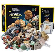 NATIONAL GEOGRAPHIC Rocks & Fossils Kit  200 Piece Set Includes Geodes, Real Fossils, Rose Quartz, Jasper, Aventurine, & Many More Rocks, Crystals & Gemstones