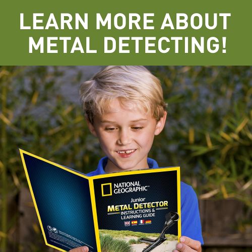  NATIONAL GEOGRAPHIC Junior Metal Detector Adjustable Metal Detector for Kids with 7.5 Waterproof Dual Coil, Lightweight Design Great for Treasure Hunting Beginners