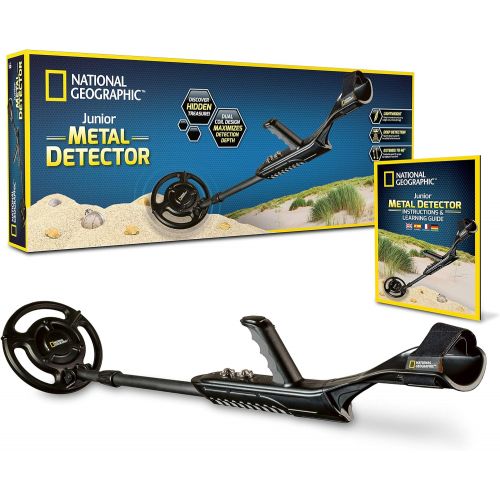  NATIONAL GEOGRAPHIC Junior Metal Detector Adjustable Metal Detector for Kids with 7.5 Waterproof Dual Coil, Lightweight Design Great for Treasure Hunting Beginners