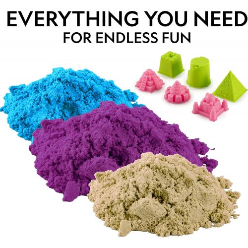  NATIONAL GEOGRAPHIC Play Sand Combo Pack - 2 LBS each of Blue, Purple and Natural Sand with Castle Molds - A Kinetic Sensory Activity