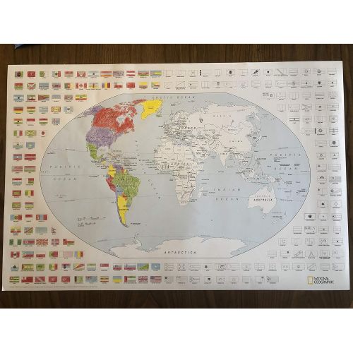  NATIONAL GEOGRAPHIC: World Coloring Map & Flags - 24 x 36 inches - Rolled Poster