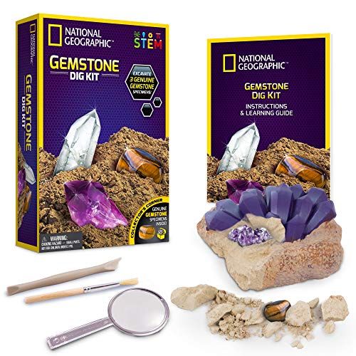  NATIONAL GEOGRAPHIC Gemstone Dig Kit  Excavate 3 real gems including Amethyst, Tiger’s Eye & Rose Quartz - Great STEM Science gift for Mineralogy and Geology enthusiasts of any ag