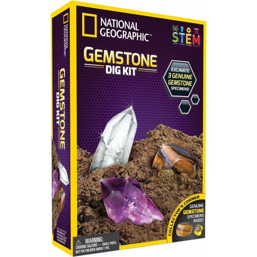  NATIONAL GEOGRAPHIC Gemstone Dig Kit  Excavate 3 real gems including Amethyst, Tiger’s Eye & Rose Quartz - Great STEM Science gift for Mineralogy and Geology enthusiasts of any ag