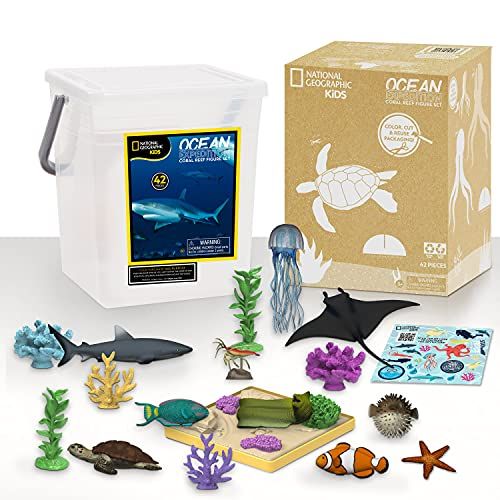  Just Play National Geographic Kids Tub of Realistic Sea Animal Toy Figures for Kids, QR Code to Shark, Turtle, Jellyfish Facts, Recycled Material Packaging, Storage Container, Amaz