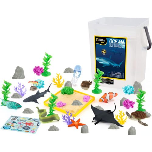  Just Play National Geographic Kids Tub of Realistic Sea Animal Toy Figures for Kids, QR Code to Shark, Turtle, Jellyfish Facts, Recycled Material Packaging, Storage Container, Amaz