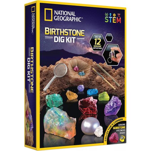  [아마존베스트]NATIONAL GEOGRAPHIC Birthstone Dig Kit - STEM Science Kit with 12 Genuine Birthstones, Includes a Real Diamond, Ruby, Sapphire, Pearl, & More, Dig Up Stunning Gemstones, Toys for G