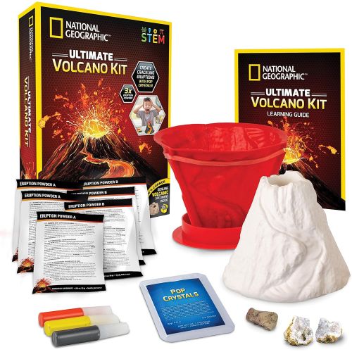  [아마존베스트]NATIONAL GEOGRAPHIC Ultimate Volcano Kit  Erupting Volcano Science Kit for Kids, 3X More Eruptions, Pop Crystals Create Exciting Sounds, STEM Science & Educational Toys Make Great