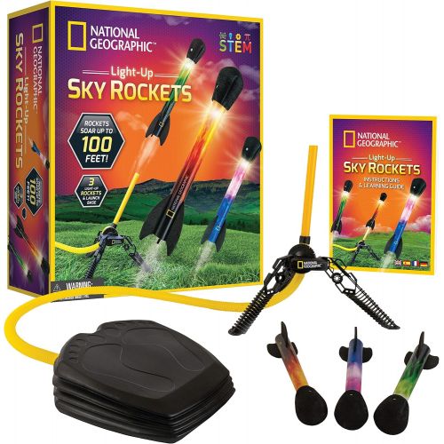  [아마존베스트]NATIONAL GEOGRAPHIC Air Rocket Toy  Ultimate LED Rocket Launcher for Kids, Stomp and Launch the Light Up, Air Powered, Foam Tipped Rockets up to 100 Feet