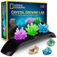 [아마존베스트]NATIONAL GEOGRAPHIC Crystal Growing Kit - 3 Vibrant Colored Crystals to Grow with Light-Up Display Stand & Guidebook, Includes 3 Real Gemstone Specimens Including A Geode & Green F