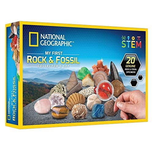  [아마존베스트]NATIONAL GEOGRAPHIC Rock & Fossil Collection - Rock Collection for Kids, 20 Rocks and Fossils with Shark Teeth, Agate, Rose Quartz, Jasper, Coral, & More, Great STEM Science Kit fo