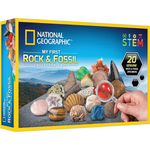  [아마존베스트]NATIONAL GEOGRAPHIC Rock & Fossil Collection - Rock Collection for Kids, 20 Rocks and Fossils with Shark Teeth, Agate, Rose Quartz, Jasper, Coral, & More, Great STEM Science Kit fo