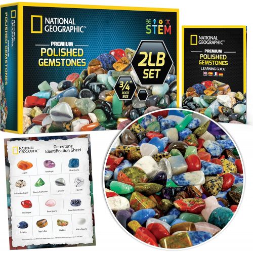  [아마존베스트]NATIONAL GEOGRAPHIC Premium Polished Stones - 2 Pounds of 3/4-Inch Tumbled Stones and Crystals Bulk, Arts and Crafts, Rock and Mineral Kit, Rocks for Kids, STEM Toys