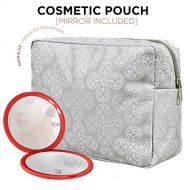 NATRULAX Large Travel Cosmetic Pouch + Dual Sided Compact Mirror - Portable Organizer Purse For Toiletries, Makeup & Women Accessories With 10 x & 1 x Magnifying Mirror -