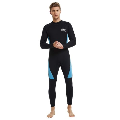  NATYFLY Wetsuit Men 3mm Neoprene Jumpsuit,Youth Women Full Body Suits for Scuba Diving Surfing Snorkeling Swimming (Black-Blue, Large)