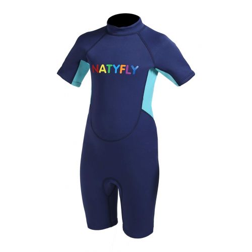  NATYFLY Kids Wetsuit Premium 2mm Neoprene Short Sleeve Youth Shorty Wetsuit for Girls Boys Child