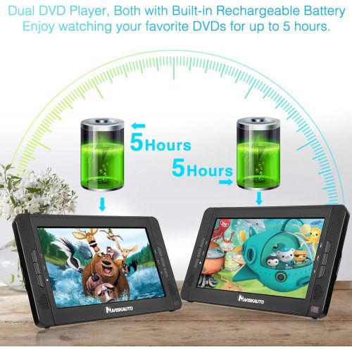  [아마존베스트]NAVISKAUTO 10.1 Dual Portable DVD Players for Car, Dual Screen DVD Player with 5-Hour Rechargeable Battery, Support USB/SD/MMC, Play a Same or Different Movies (2 X Portable DVD Player)