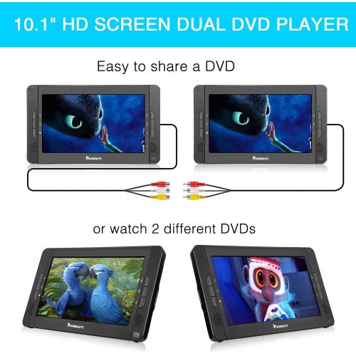  [아마존베스트]NAVISKAUTO 10.1 Dual Portable DVD Players for Car, Dual Screen DVD Player with 5-Hour Rechargeable Battery, Support USB/SD/MMC, Play a Same or Different Movies (2 X Portable DVD Player)