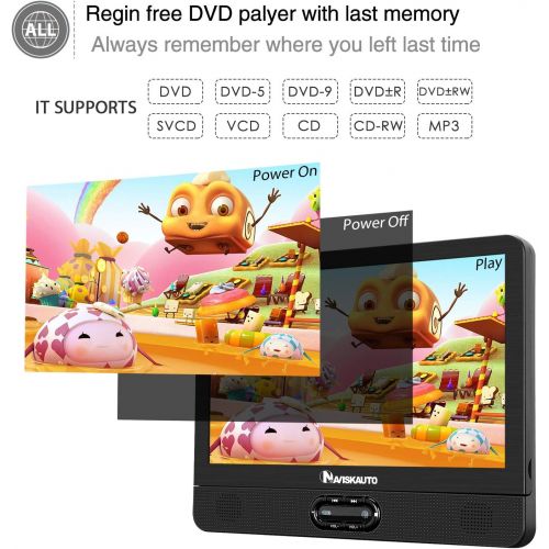  [아마존베스트]NAVISKAUTO 12 Portable Dual Screen DVD Player for Car with Built-in Rechargeable Battery and Last Memory, Supports USB/SD Card Playback