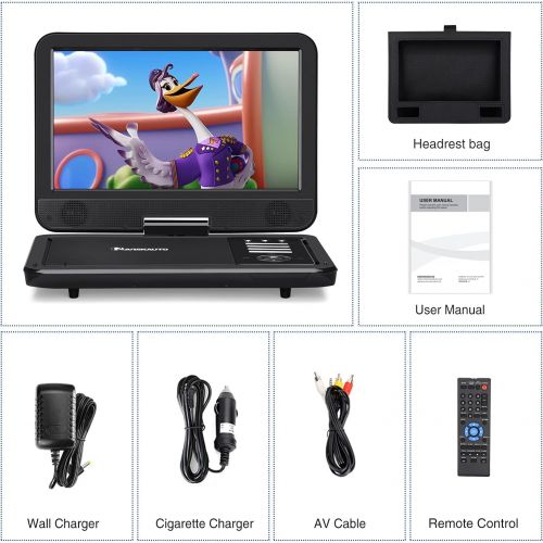  [아마존베스트]NAVISKAUTO 10.1 Portable DVD Player with HDMI Input, Built-in Rechargeable Battery, AV in/Out, Support CD/DVD/USB, Car Headrest Mount Included