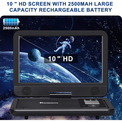  [아마존베스트]NAVISKAUTO 10.1 Portable DVD Player with HDMI Input, Built-in Rechargeable Battery, AV in/Out, Support CD/DVD/USB, Car Headrest Mount Included