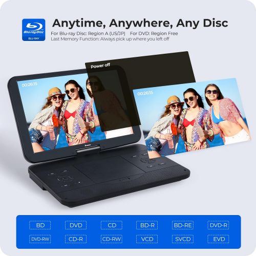  [아마존베스트]NAVISKAUTO 14 Portable Blu-Ray DVD Player with 1920X1080 HD Large Screen, 4000mAh Rechargeable Battery, Support HDMI in/Out, USB/SD Card Reader, MP4 Video Playback (HDMI Cable Incl