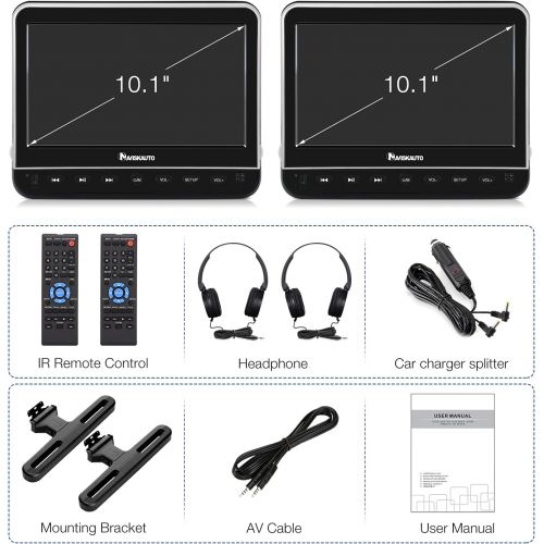  [아마존베스트]NAVISKAUTO 10.1 Dual Car DVD Players with HDMI Input 2 Headphones Mounting Bracket Support 1080P MP4 Video Region Free(2 x Headrest DVD Players)