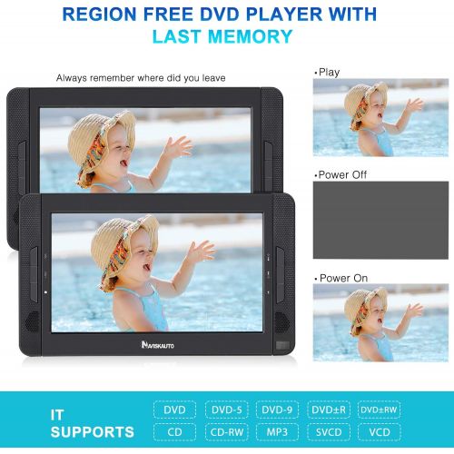  [아마존베스트]NAVISKAUTO 10.5 Dual Screen Portable DVD Player for Car with HDMI Input, Headrest Video Player with Headphones and Mounting Bracket, 5-Hour Rechargeable Battery