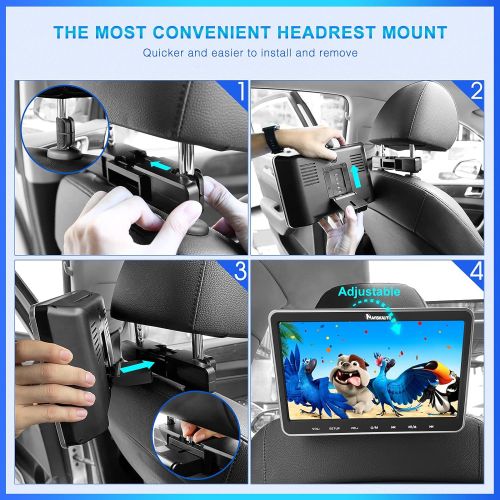  [아마존베스트]NAVISKAUTO 10.1 Dual Car DVD Players with Headrest Mount 2 Headphones Support AV Out & in Last Memory Region Free(2 Headrest DVD Players)