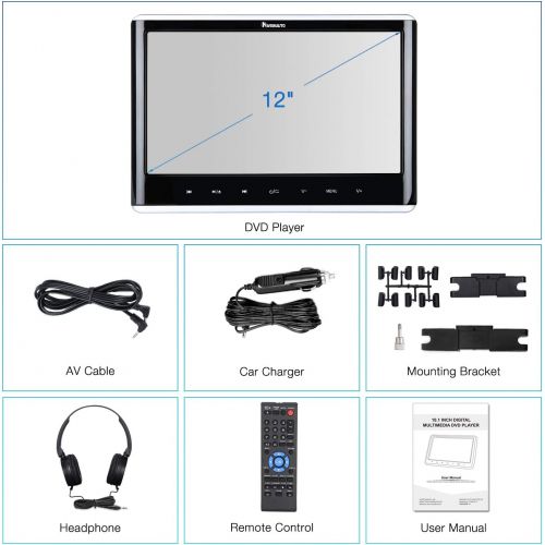  [아마존베스트]NAVISKAUTO 12 Car DVD Player with HDMI Input Headphone Mounting Bracket HD Screen Support Sync Screen Last Memory Region Free