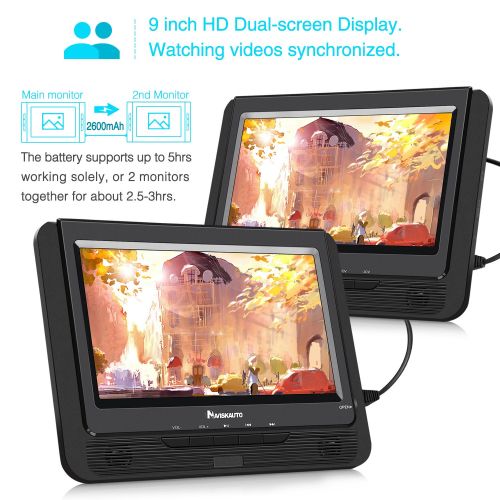  NaviSkauto NAVISKAUTO 9 Dual Screen Portable DVD Player in Car for Kids with Built-in Rechargeable Battery, Last Memory and Region-Free