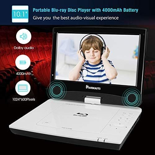  10.1 Portable Blue Ray DVD Player Support HDMI Output, Sync Screen, Resume, AV Out & in, 1080P Video, USB SD, Dolby Audio - NAVISKAUTO