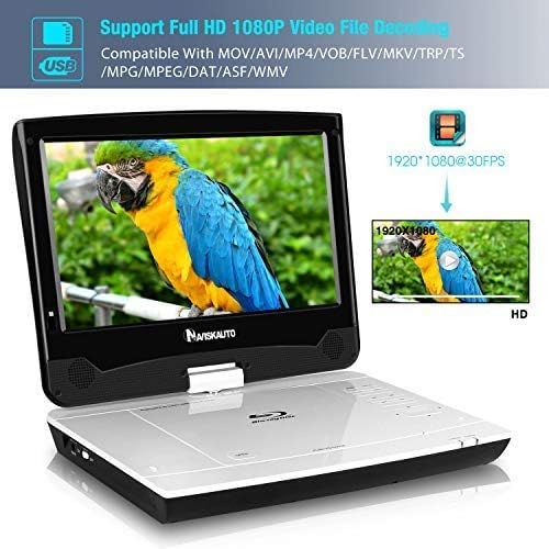  10.1 Portable Blue Ray DVD Player Support HDMI Output, Sync Screen, Resume, AV Out & in, 1080P Video, USB SD, Dolby Audio - NAVISKAUTO