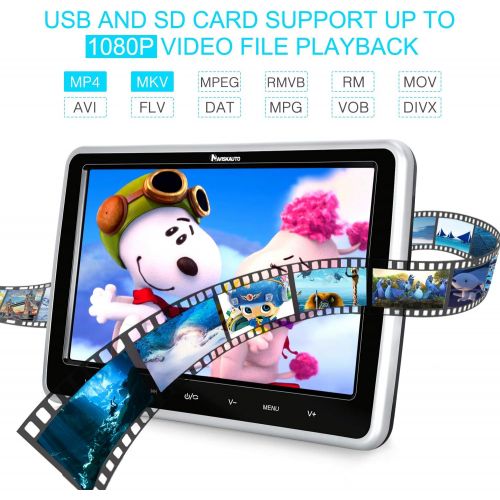  NaviSkauto 10.1 Headrest DVD Player for Car & Home Use Support HDMI Input, Sync Screen, 1080P Video, USB SD, Last Memory - NAVISKAUTO
