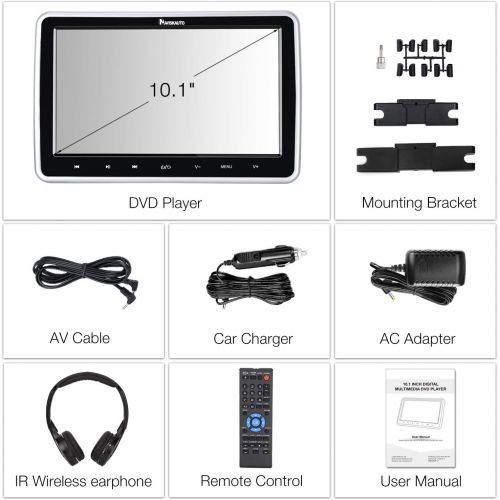  NaviSkauto 10.1 Headrest DVD Player for Car & Home Use Support HDMI Input, Sync Screen, 1080P Video, USB SD, Last Memory - NAVISKAUTO