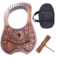 NAkhan Scottish Traditional Irish Lyre Harp Rosewood Natural Flower Design 10 Metal String