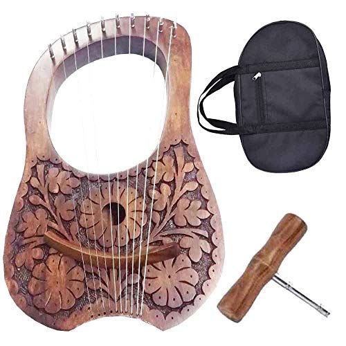  NAkhan Scottish Traditional Irish Lyre Harp Rosewood Natural Flower Design 10 Metal String