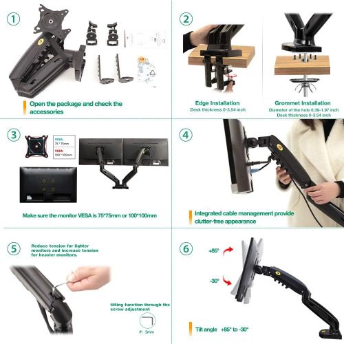  [아마존핫딜][아마존 핫딜] NB North Bayou Dual Monitor Desk Mount Stand Full Motion Swivel Computer Monitor Arm for Two Screens 17-27 Inch with 14.3lbs Loading for Each Display F160