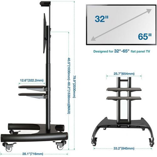  NB North Bayou Mobile TV Cart TV Stand with Wheels for 32 to 65 Inch LCD LED OLED Plasma Flat Panel Screens up to 100lbs AVA1500-60-2P (Black 2 Shelves)